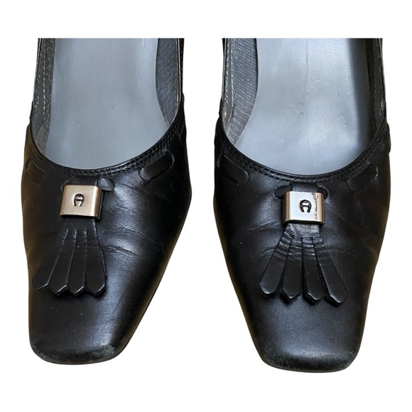 Etienne Aigner Omaha Vintage Black Leather Kitten Heels Shoes Work Wear - Picture 4 of 10